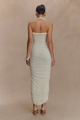 Camila Ruched Halter Midi Dress - Ivory