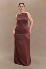 Violet Sleeveless Satin Maxi Dress - Dark Chocolate