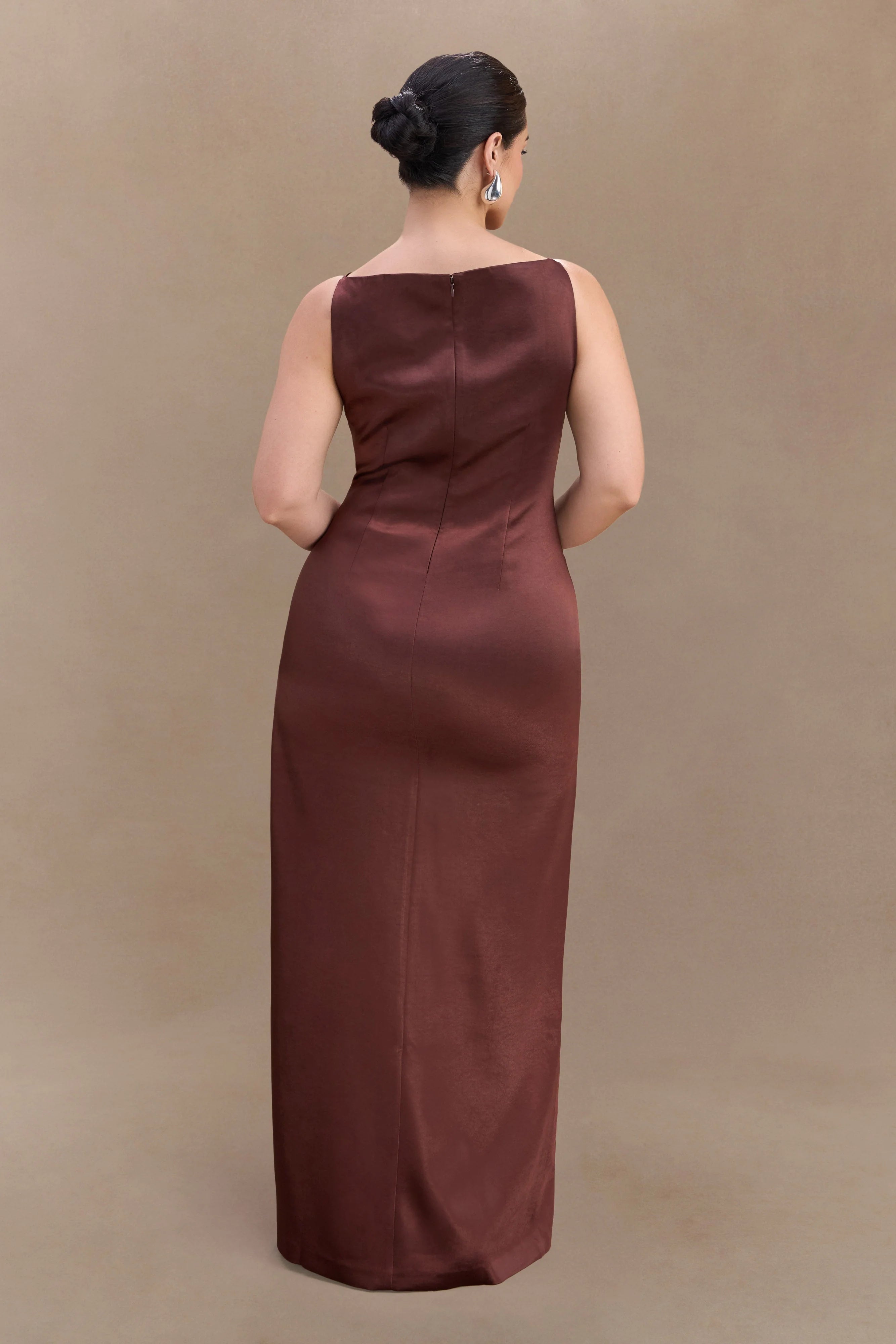 Violet Sleeveless Satin Maxi Dress - Dark Chocolate