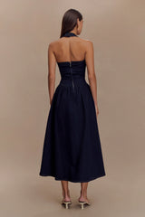 Caroline Denim Halter Midi Dress - Indigo Blue
