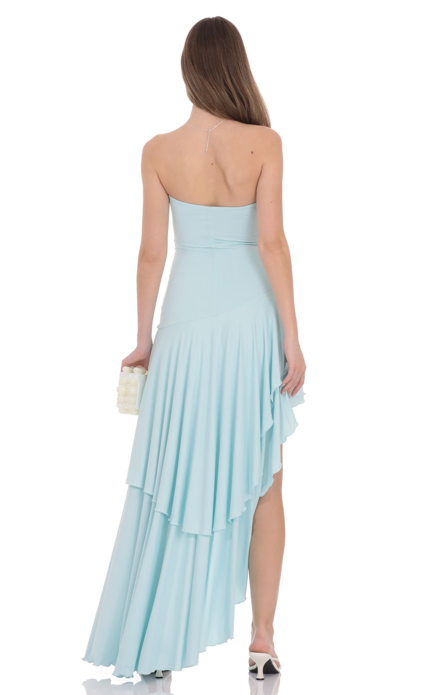 Strapless Ruffle Asymmetrical Maxi Dress in Mint